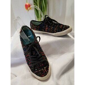 Sea Vees Lace Up Low Top Sequin Fashion Sneakers Tweed Multi-color Womens Sz 6